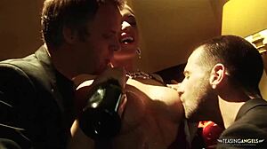 Naughty Brunette Screams In Threesome Castle Fuck!