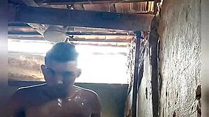 In the favela, the pantaneiro bathes the naughty asian teen, leading to a cock facial on her tits.