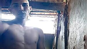 In the favela, the pantaneiro bathes the naughty asian teen, leading to a cock facial on her tits.