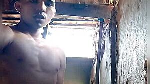 In the favela, the pantaneiro bathes the naughty asian teen, leading to a cock facial on her tits.