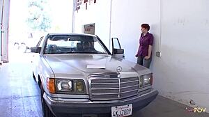 Fixing a redhead lesbian in a car shop. Blonde handywoman gets hands-on with her.