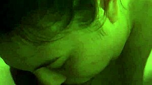 A submissive bbw slut eagerly swallows cum from an old man's big black cock.