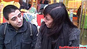 Redlight threesome features blowjob and cumshot with Dutch Europeans