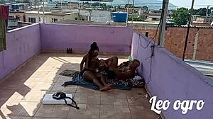 brunette enjoying outdoor fun with a guy