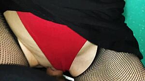 Petite redhead slut in stockings and fishnets gets creampie compilation