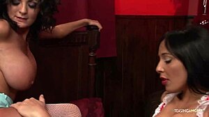 i watch these sexy babes ride his hard cock in a wild 4some group