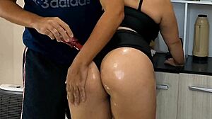 fucking my hot blonde milf sister-in-law in the kitchen while wife shops, she's a slut giving blowjob