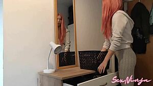 redhead flashes big cock to step-mom