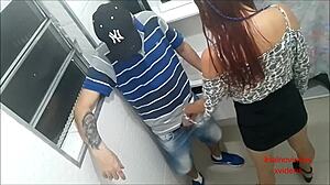 stranger seduces tight teen pussy in public bar bathroom