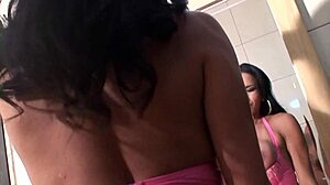 Juicy Latina Transsexual Lorena Smith Masturbates Her Big Tits in Bathroom Solo
