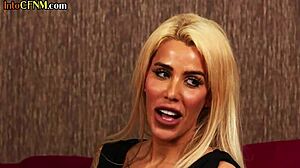 classy femdom milfs in dresses and heels perform group hand activities