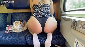 candy alexa fingers her hairy pussy in public places