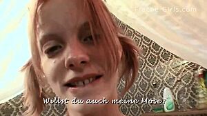 Shaved European teen surprises with deep blowjob and cumshot.