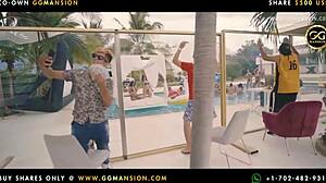 I'm kneeling with blonde and latina friends, fingering our big asses passionately.