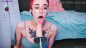 Cute tomboy getting fucked in mouth by fuckmachine