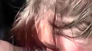 Bold cumshot in milf neighbor's mouth at bar