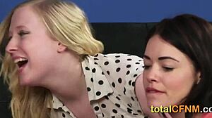 Blonde and brunette babes stroke stud to climax