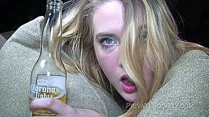 beautiful blonde on sofa tries amateur casting for the first time