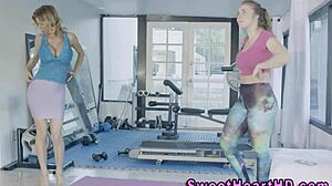 Gorgeous blonde lesbian flaunts big boobs in steamy action