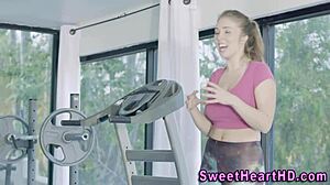 Gorgeous blonde lesbian flaunts big boobs in steamy action