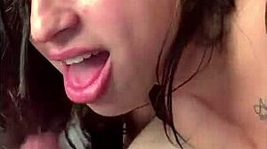 Bold cumshot in milf neighbor's mouth at bar