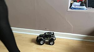 Toy car crushed under high heels