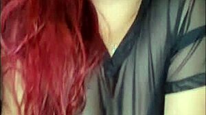 Redhead with pierced tits cums in mouth