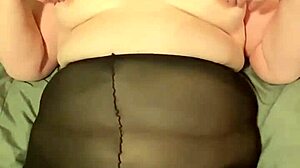 BBW wife masturbates with toy in tights