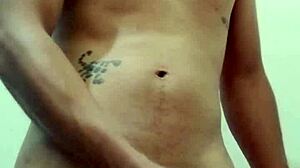 Solo masturbation session leads to intense cumshot