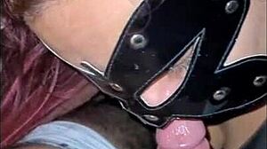 Redhead with pierced tits cums in mouth