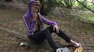 Ellie 18 enjoys outdoor fingering to orgasm