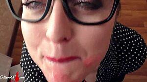 Milf sucks boss cock deep