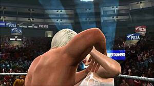 kara takes on ric flair in an intense fetish wrestling match