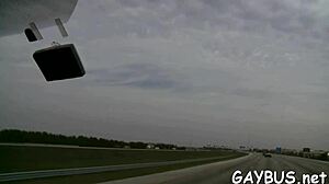 Blindfolded gay man sucking masked older cock