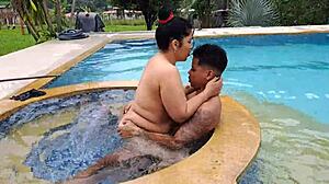 girlfriend's mom semi-naked in pool pt2 we fuck she rides my cock