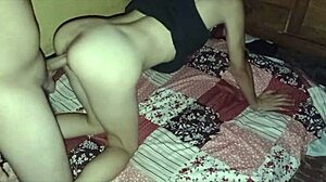 In doggystyle my big cock goes all in her shaved pussy