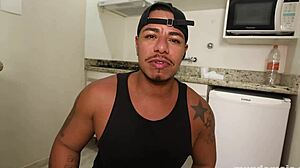 Brazilian cousins in crossdressing threesome bareback group sex during New Year's in Salvador.