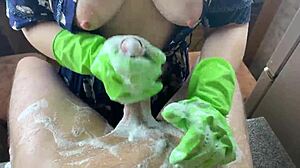 Hot Housewife Cleans Cock for Massive Cum Shot in Garage