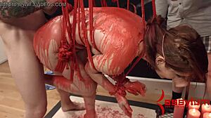 i bound this redhead babe with hot wax