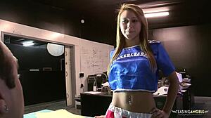 The Brunette Stripper Sucks Boss's Cock While Bent Over, Then Rips Clothes For Hardcore Cowgirl Fucking