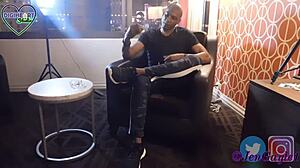 jen gayle gives jermaine lavender's monster cock a deepthroat blowjob until facial cumshot