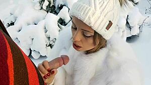 Wow! She Sucks Him Off and Swallows Sperm Outdoors on Valentine's Day