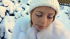 Wow! She Sucks Him Off and Swallows Sperm Outdoors on Valentine's Day