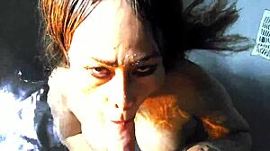 Asian babe performs outdoor blowjob on monster cock in swimming pool