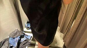 trying new clothes in mall changing room with cumshot on big boobs