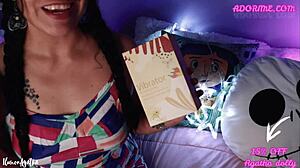 Agatha Dolly unboxes Adorime toy for double pleasure, leading to orgasm and squirting