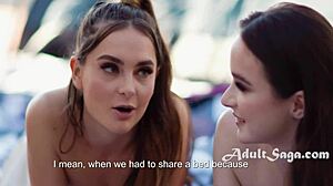 Stepsisters fuck intensely during vacation, exploring their taboo desires with passionate girl-on-girl action