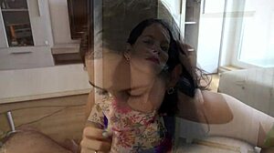 Stepmom Anna performs intense blowjob and receives creampie in mouth