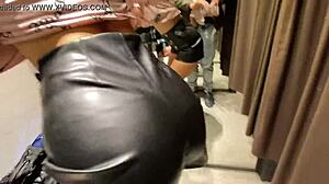 trying new clothes in mall changing room with cumshot on big boobs