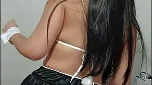 Detailed scene of sexy bunny costume girl giving blowjob, riding cock in cowgirl, and receiving cumshot